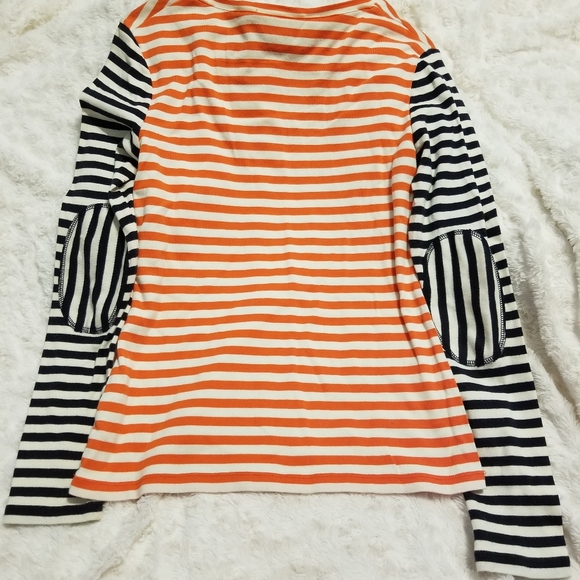 EUC Tory Burch Small Long Sleeve Top in Navy, Orange and Cream Stripes - Picture 3 of 4